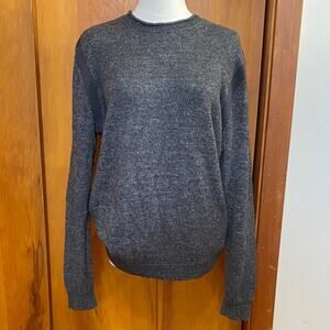 Club Monaco Heather Gray Roll Crewneck Sweater Nylon Stripe Detail Shoulders 18”